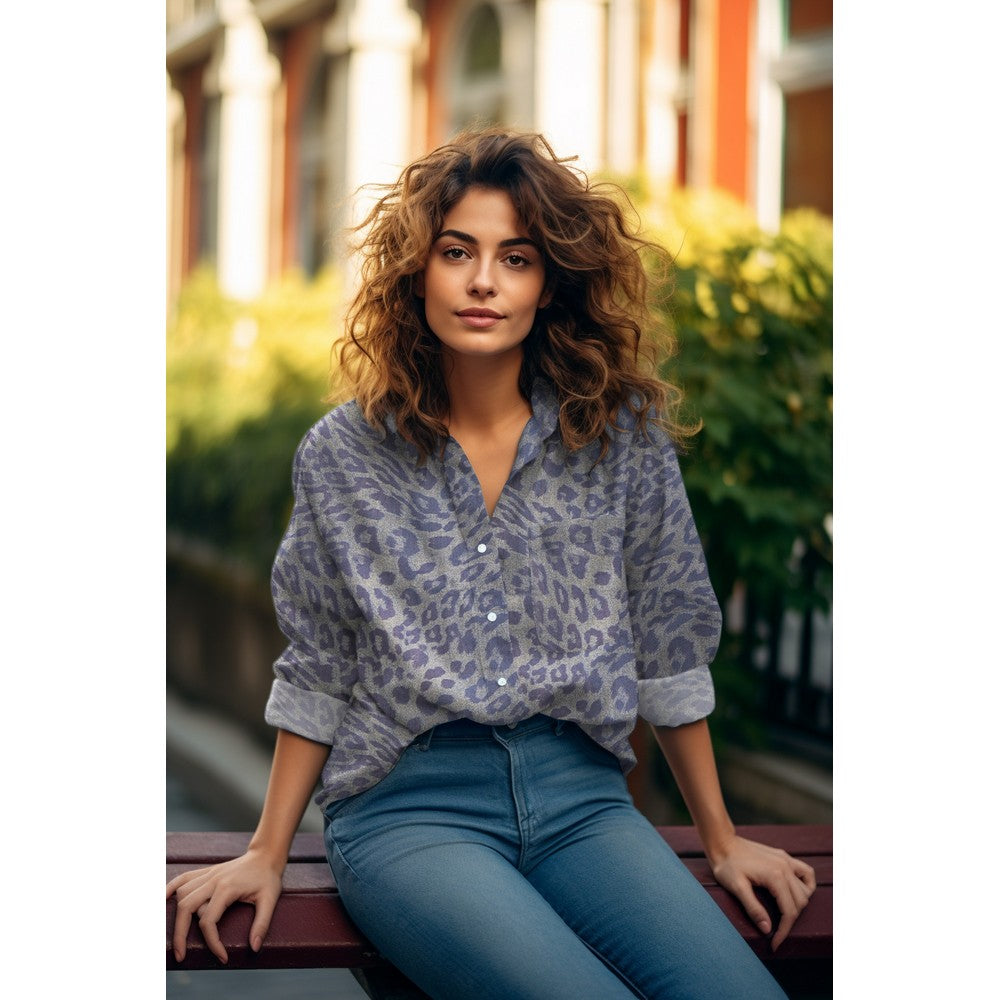 Baumwolle Leoprint Jeans Glitzer Folie