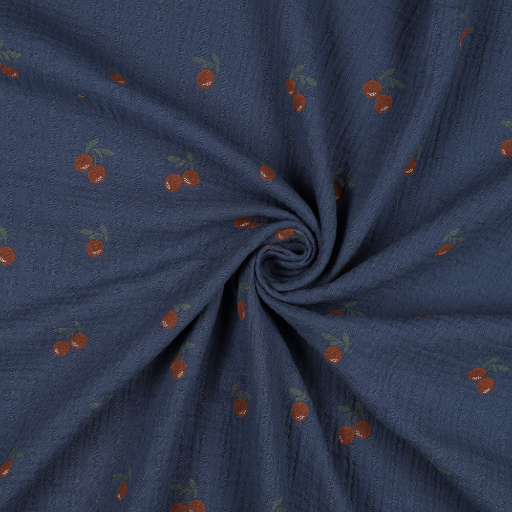 Musselin Kirschen blau