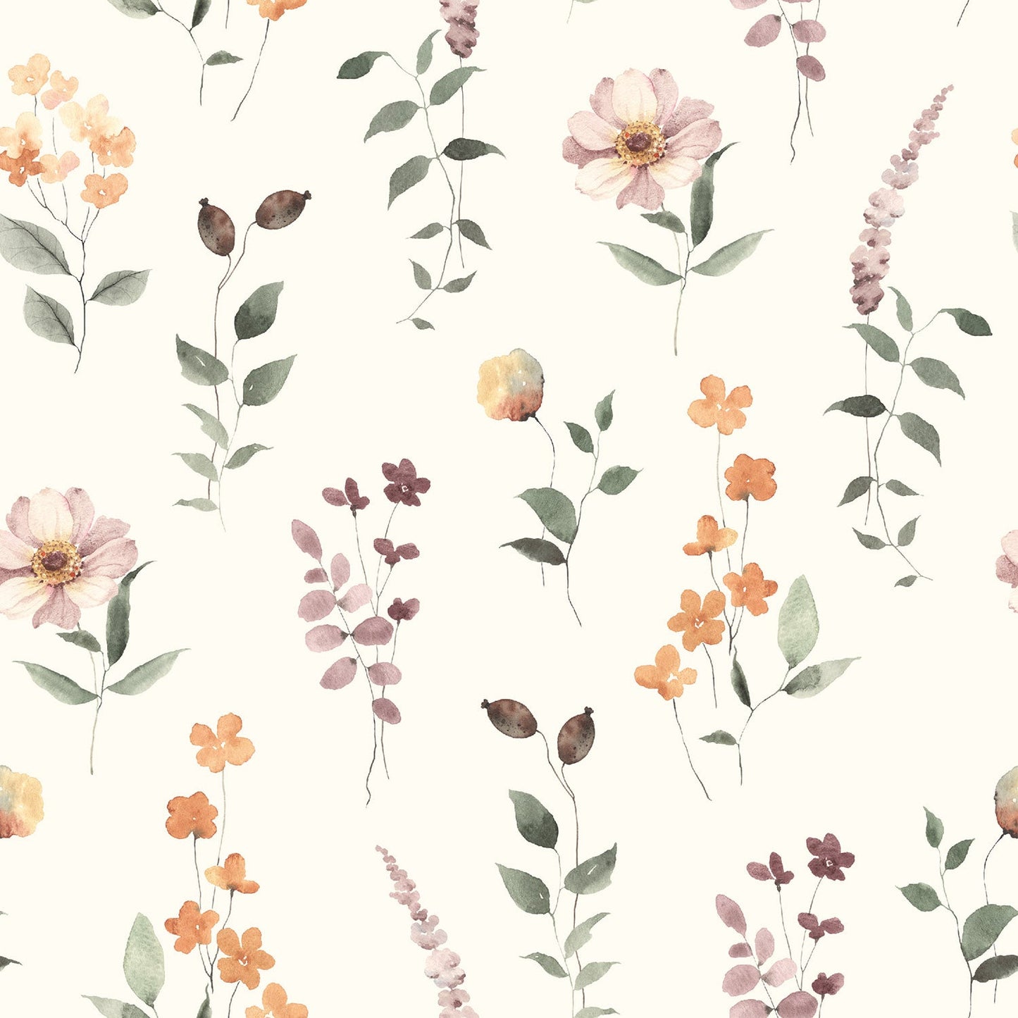 Musselin Digital Blumen Gräser wollweiß