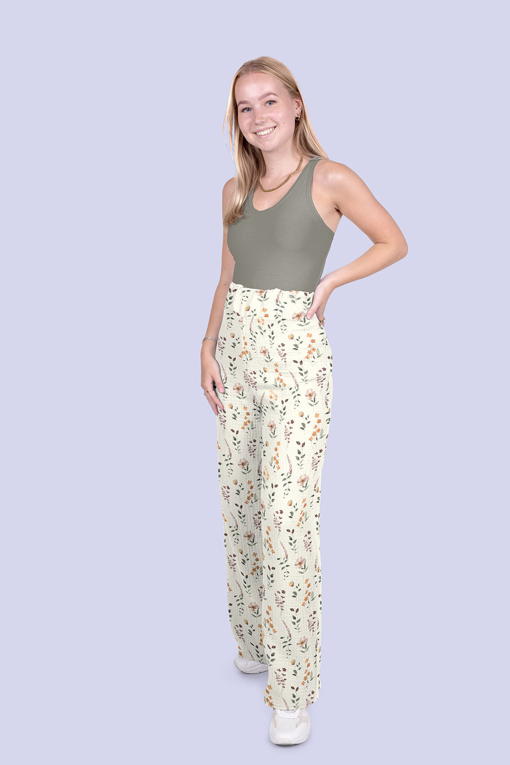 Musselin Digital Blumen Gräser wollweiß
