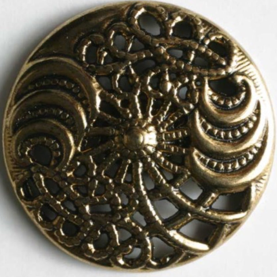 Metallknopf Oese mit Ornamenten 20mm hellgold
