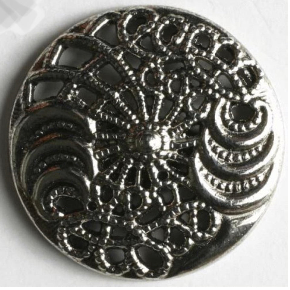 Metallknopf Oese mit Ornamenten 25mm silber