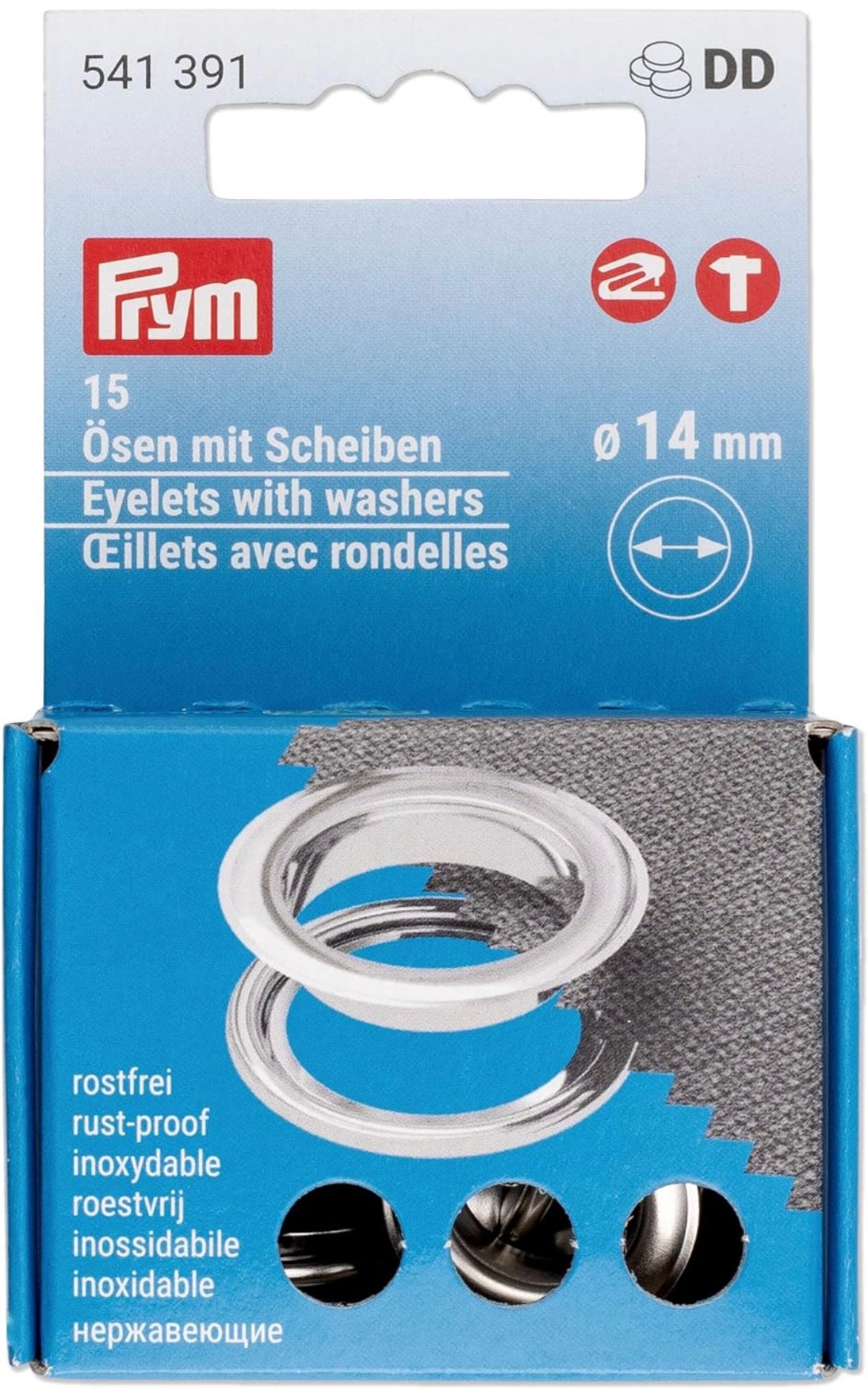 Prym Ösen mit Scheiben 14mm silber