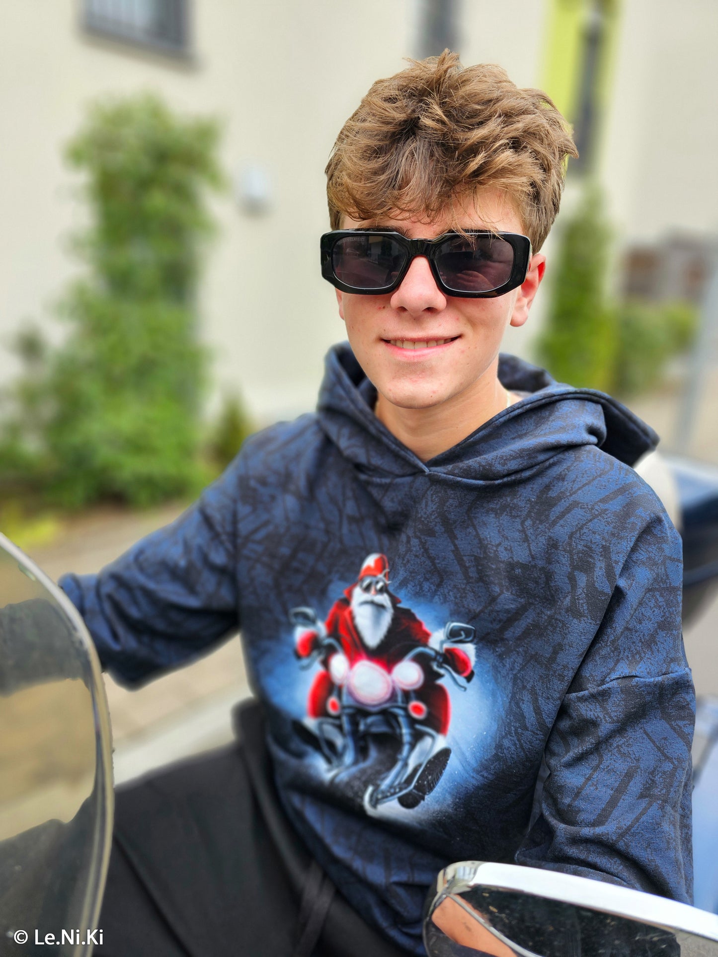 Sweat Panel Weihnachtsmann Motorrad Winter Moods by Thorsten Berger navy Swafing