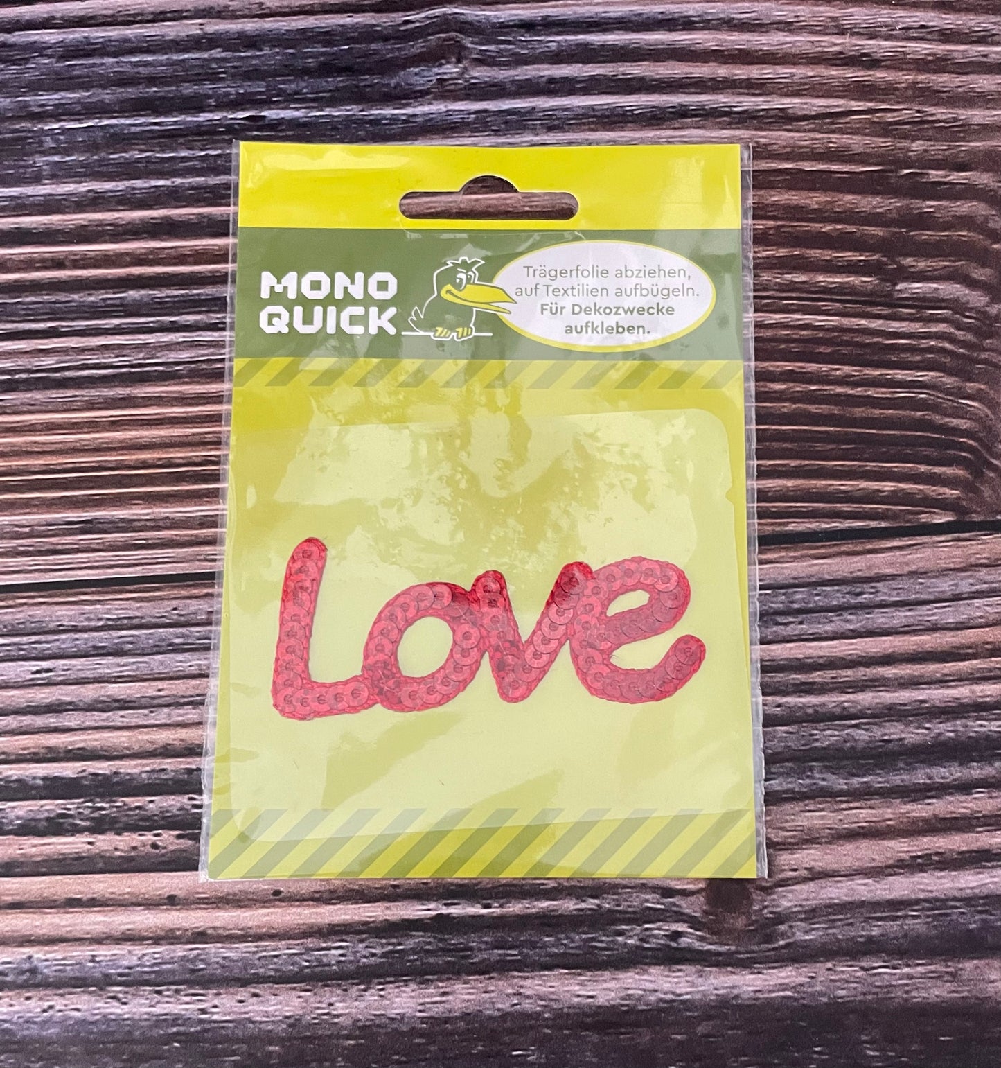 Mono Quick Applikation
Love rot Pailletten