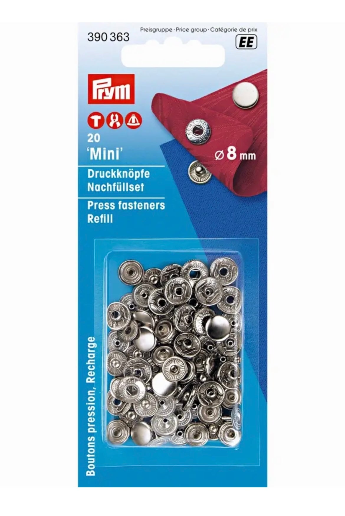 Prym Mini Druckknöpfe Nachfüllset
silber 8mm