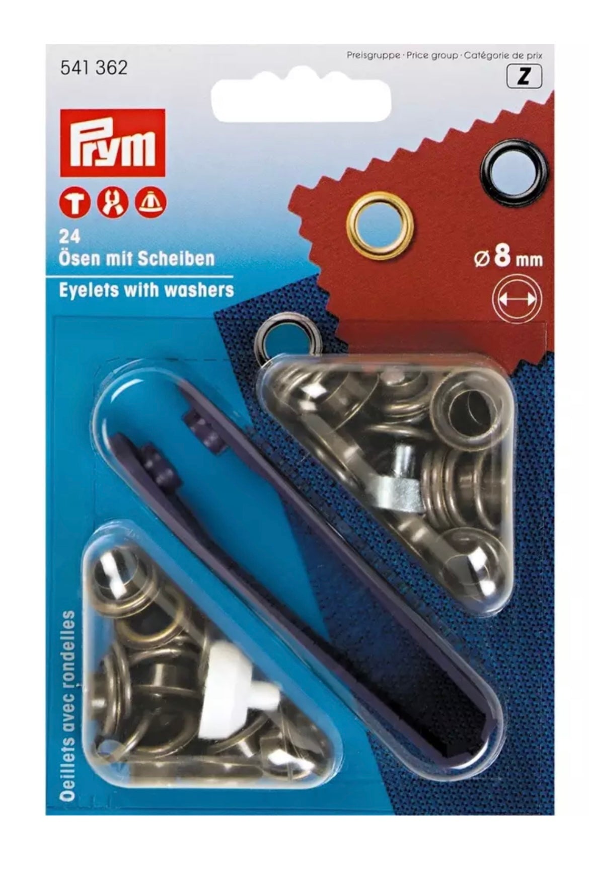 Prym Oesen mit Scheiben 8mm altmessing