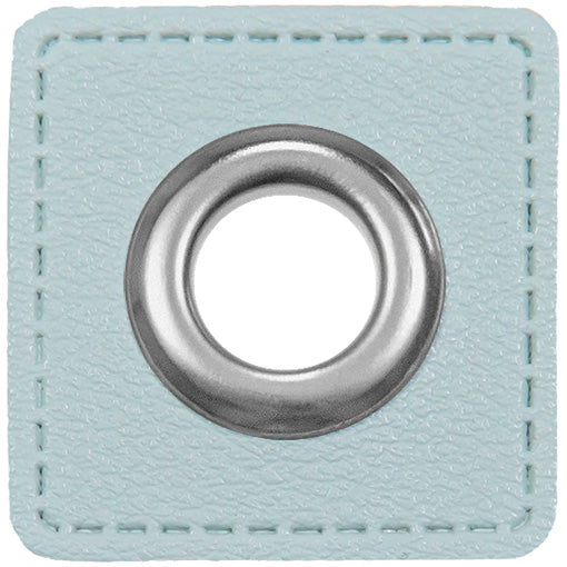 Oesen Patches aus Lederimitat mit 8mm Oese eisblau