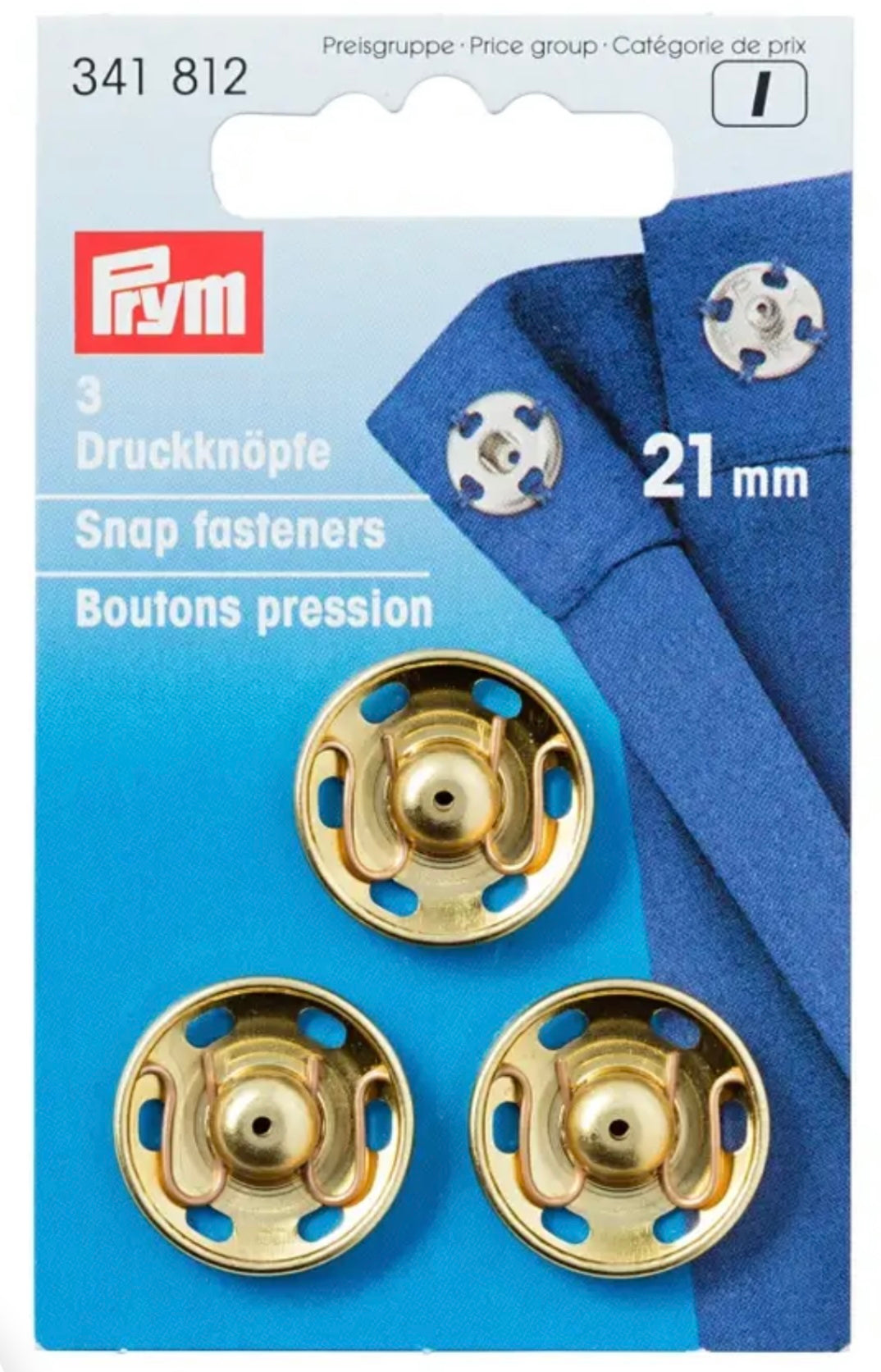 Prym Annähdruckknöpfe 3 Stück 21 mm goldfarben