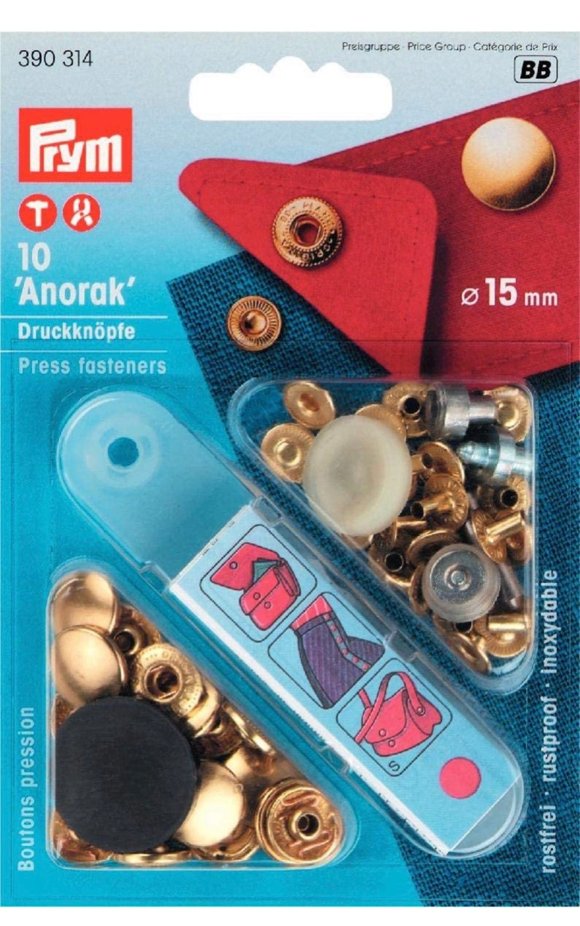 Prym Nähfrei Anorak Druckknöpfe 15mm gold