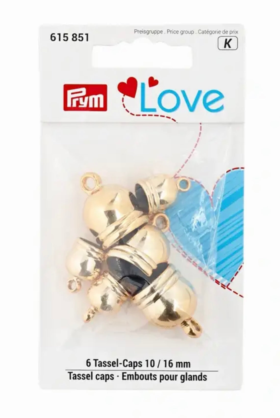 Prym Love 6 Tassel Caps 10 / 16mm goldfarben