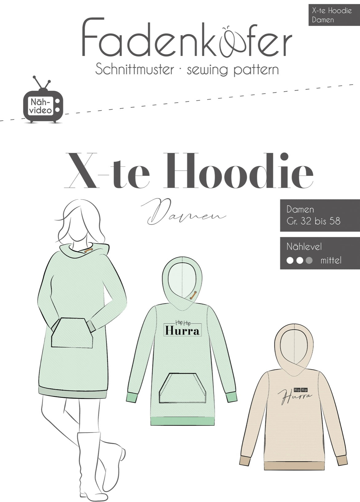 Fadenkäfer Schnittmuster "X-te" Hoodie
Damen