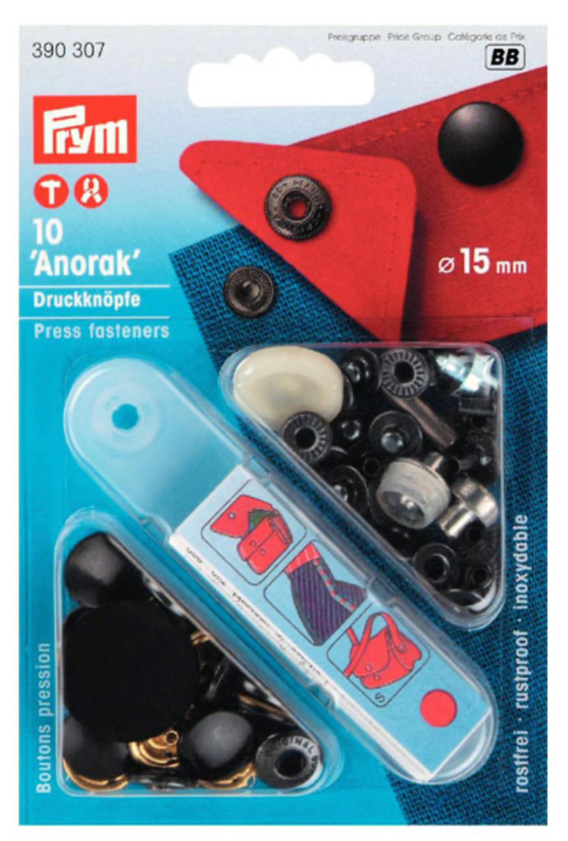 Prym Nähfrei Anorak Druckknöpfe 15mm schwarz