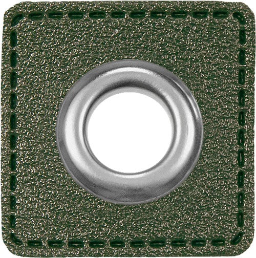 Oesen Patches aus Lederimitat mit 8mm Oese olivgrün