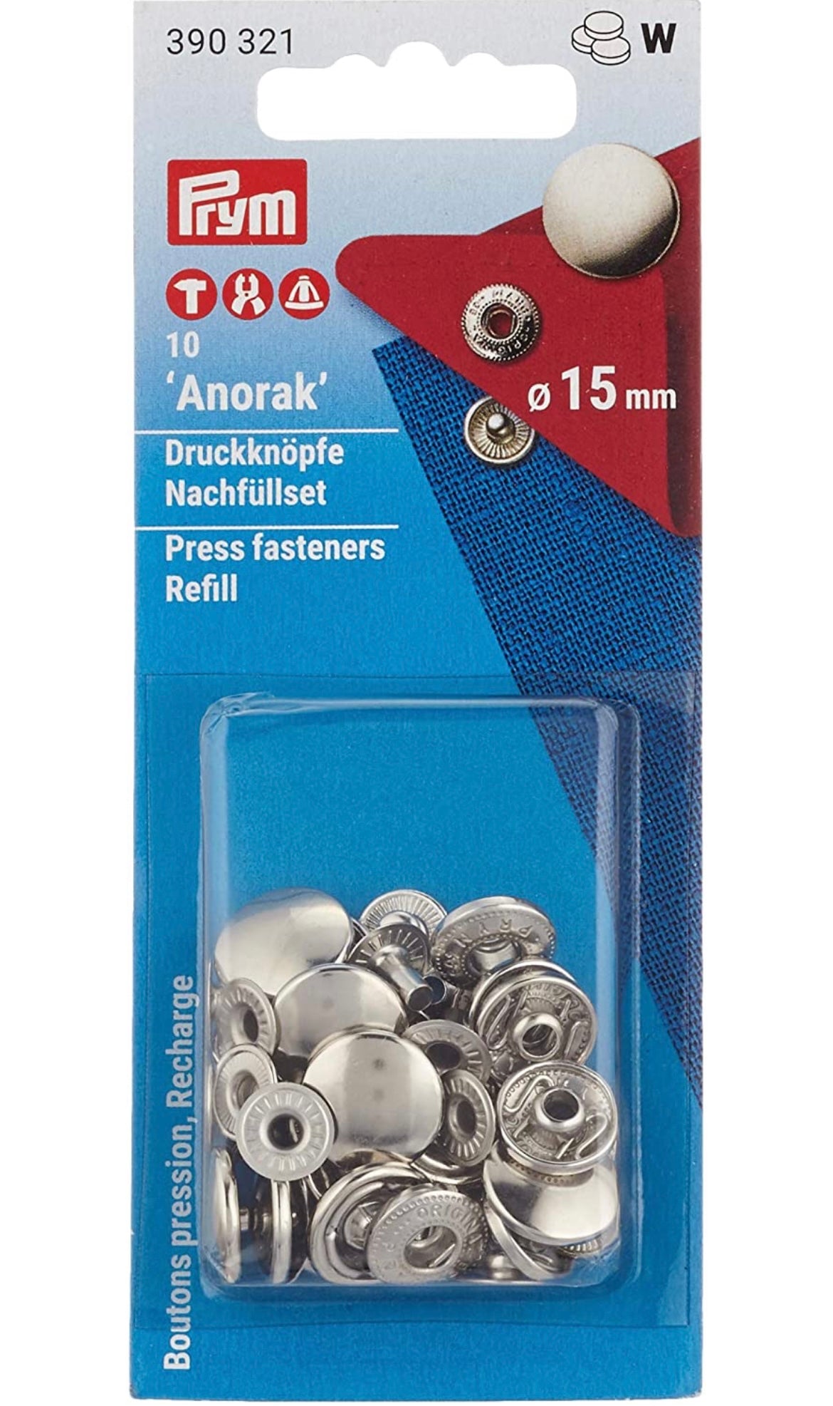 Prym Anorak Druckknöpfe
Nachfüllset 15mm silber