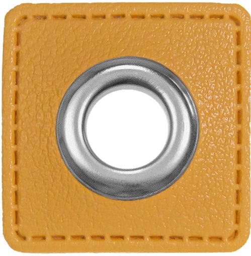 Oesen Patches aus Lederimitat mit 8mm Oese senf