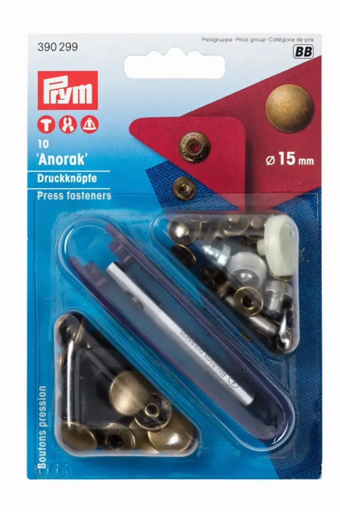 Prym Nähfrei Anorak Druckknöpfe 15mm altmessing