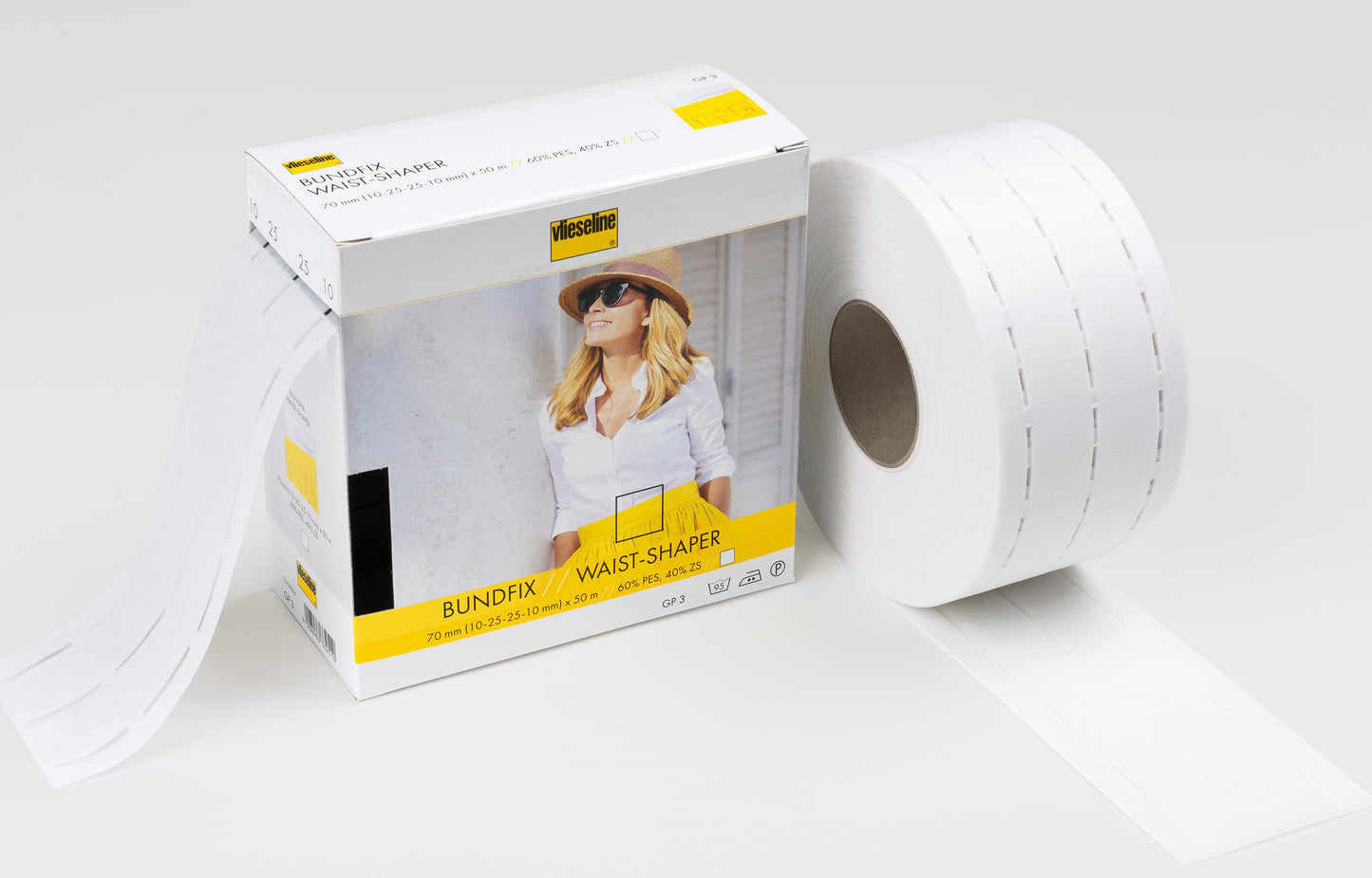 Vlieseline Bundfix 70mm breit weiß
10-25-25-10 mm
Stanzband 70mm