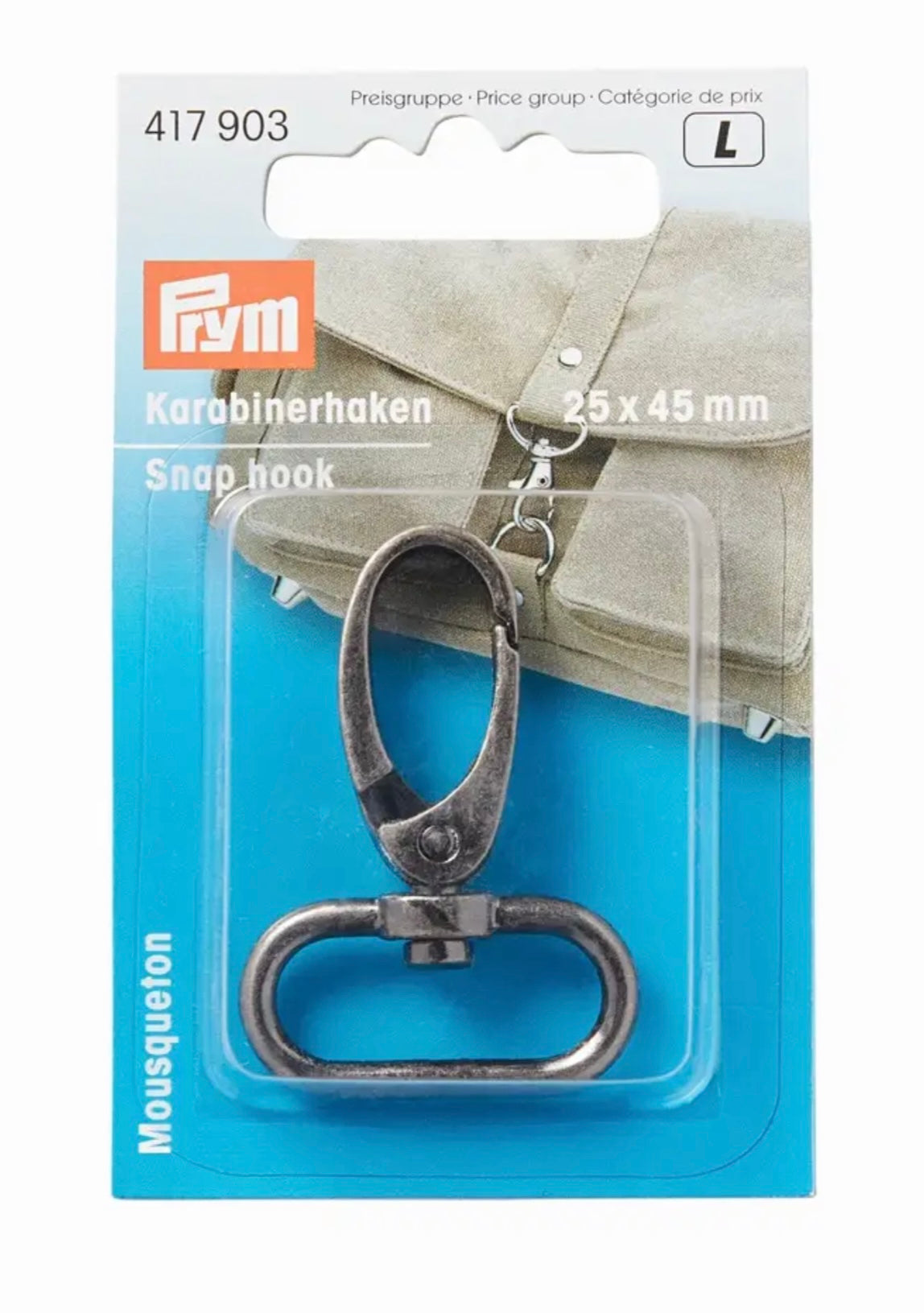 Karabinerhaken altsilber 25x45mm