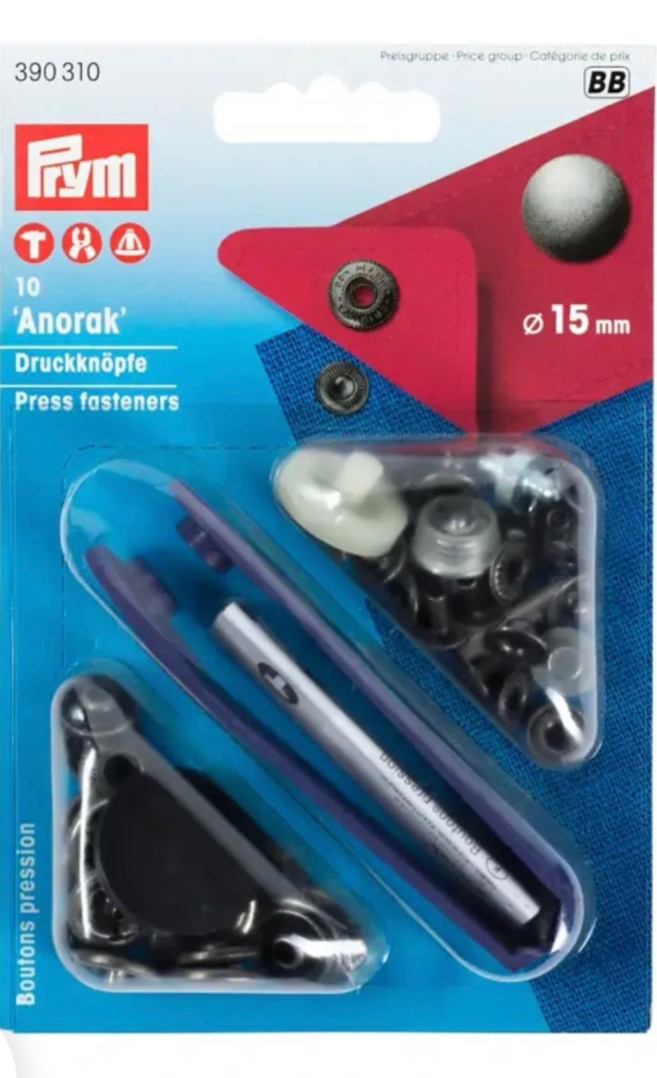 Prym Nähfrei Anorak Druckknöpfe 15mm alteisen
