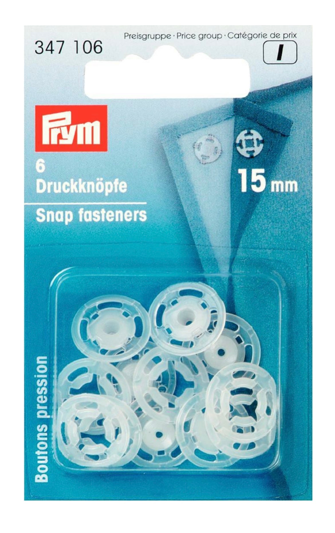 Prym Annäh Druckknöpfe 6 Stück 15mm transparent