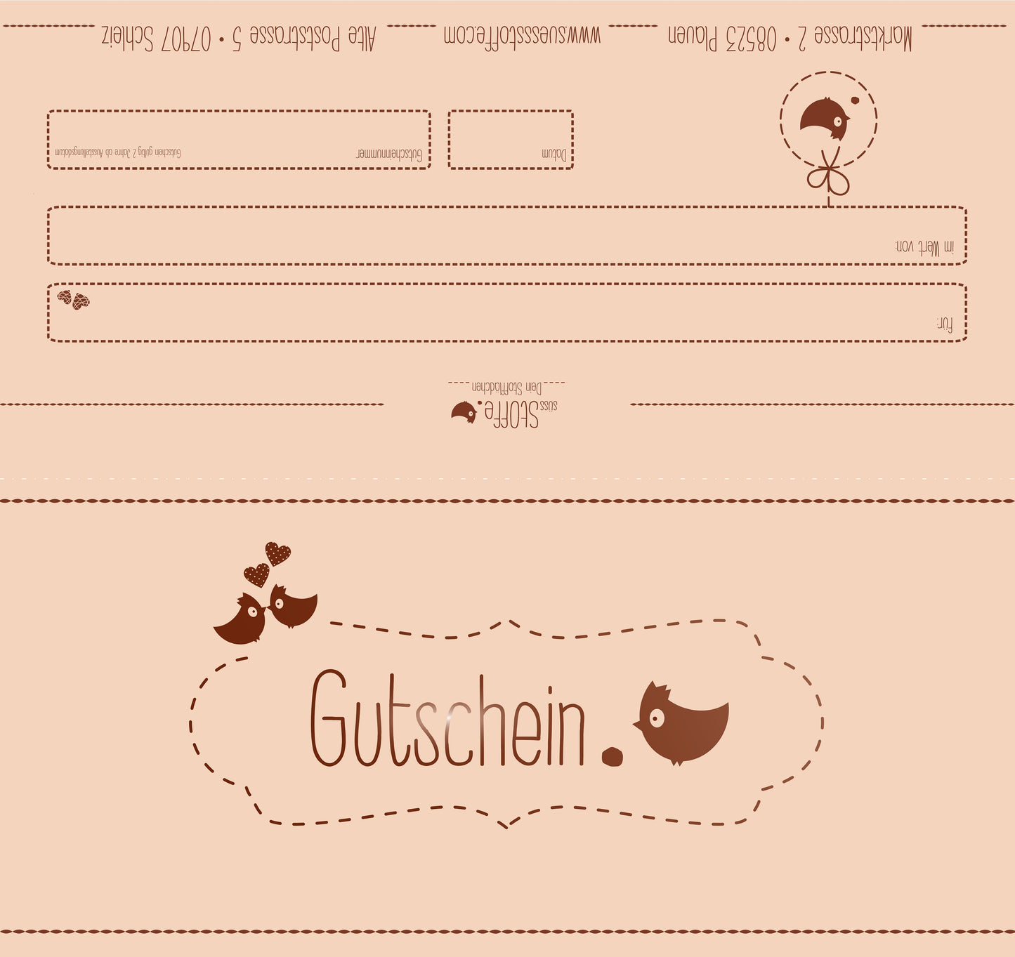 Gutschein für Stoffe und Nähzubehör von süssStoffe – Geschenkidee für Nähbegeisterte“