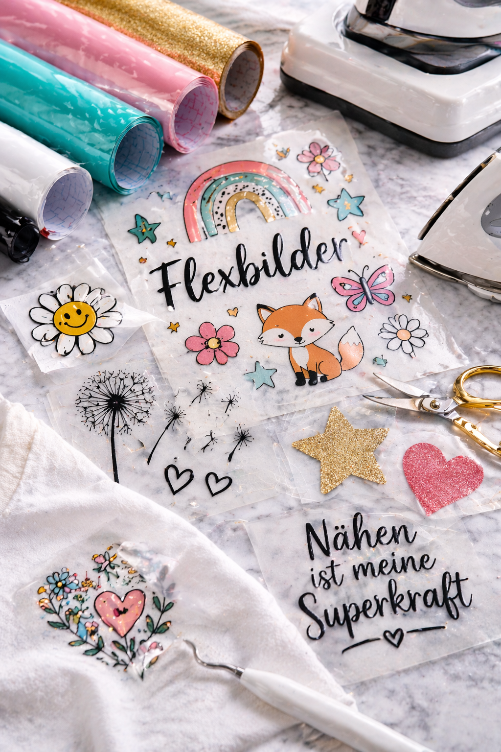 Flexfolie Plotterfolie Bügelfolie Anwendung Textiltransfer schneiden pressen DIY Nähzubehör Detailaufnahme