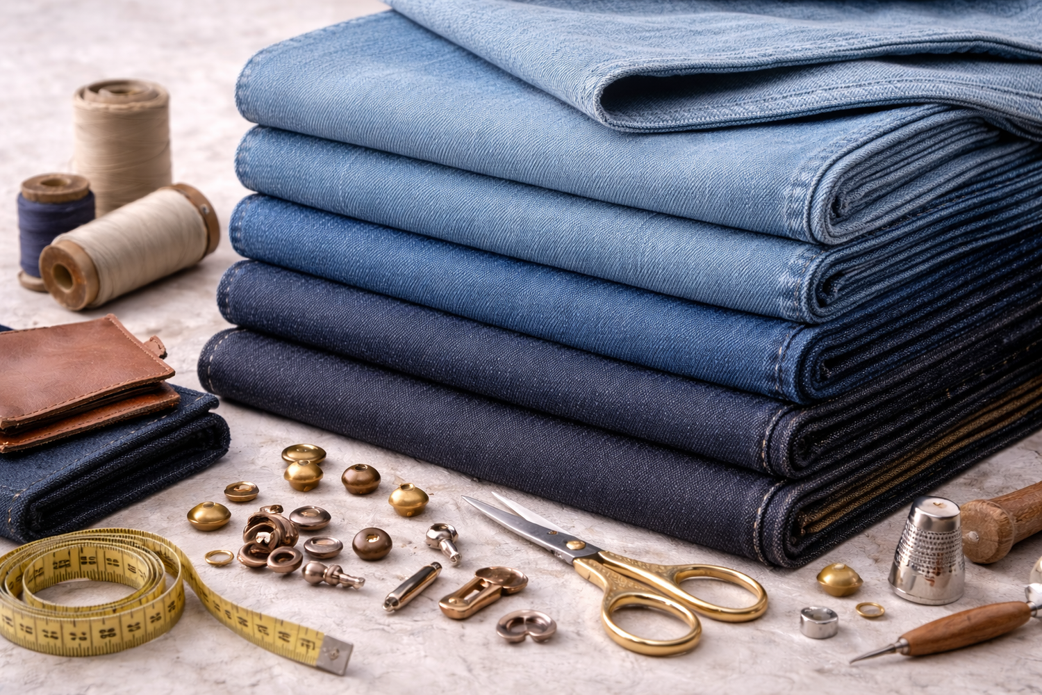Jeansstoff Denim Meterware robust Baumwolle Nähstoff Hosenstoff Taschenstoff Nähen Detailaufnahme
