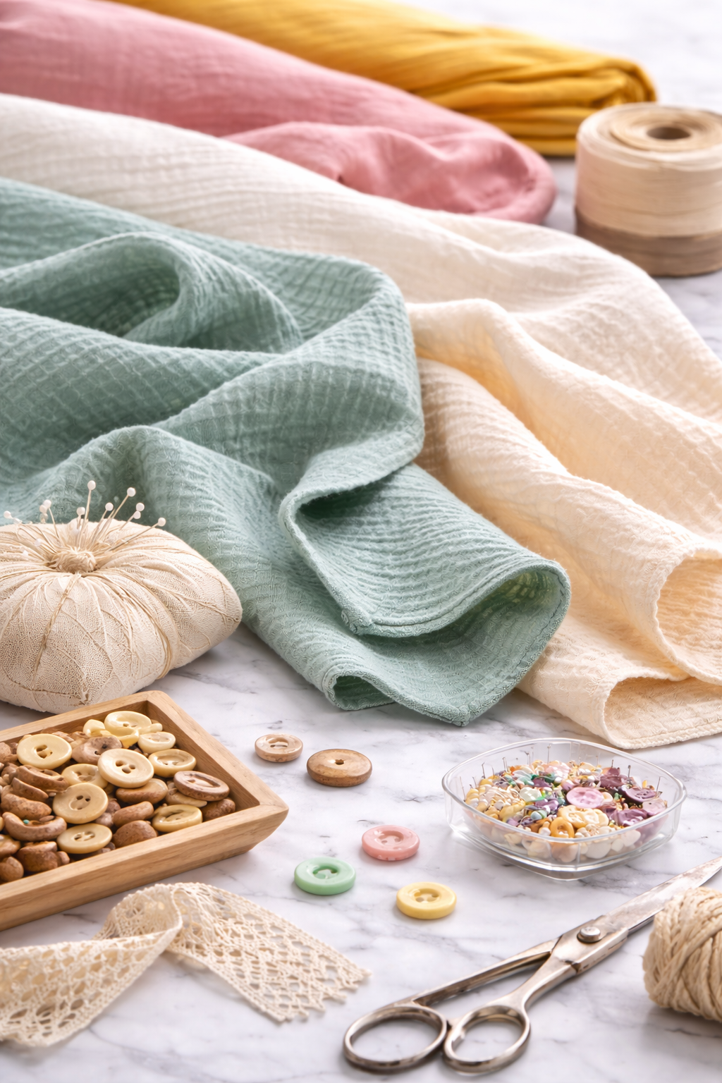 Musselin Stoff Double Gauze weich Struktur Baumwolle Meterware Babystoff Nähen Detailaufnahme