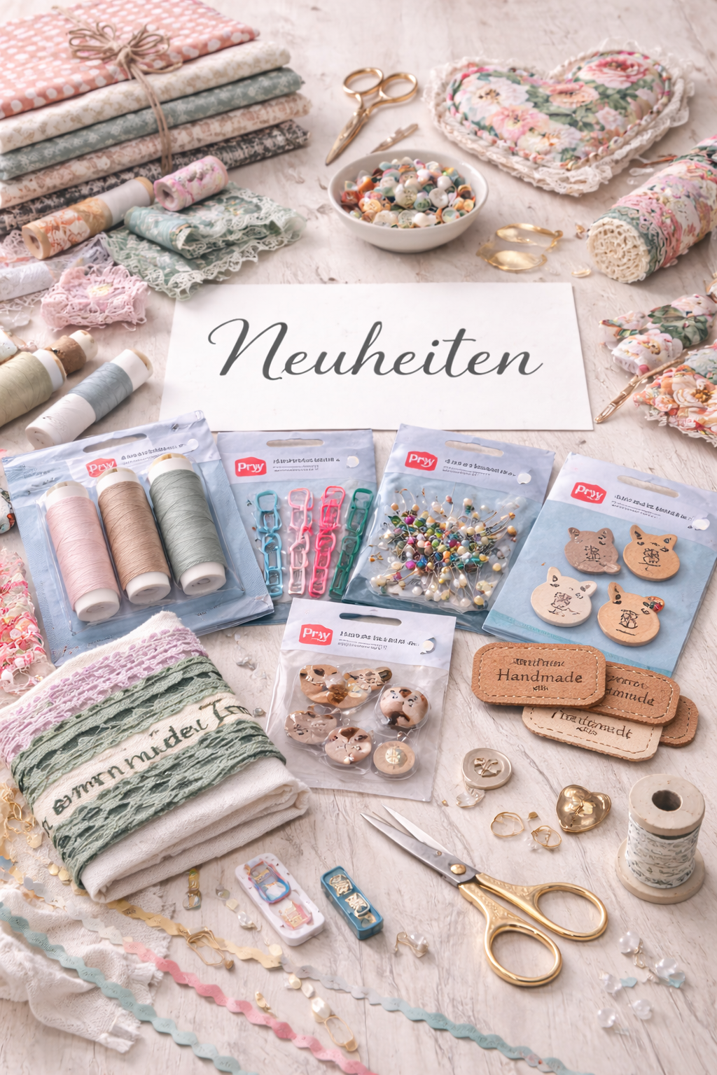 Neuheiten Stoffe Nähzubehör Kurzwaren neue Produkte Stoffladen Sortiment Nähen DIY aktuelle Trends Detailaufnahme