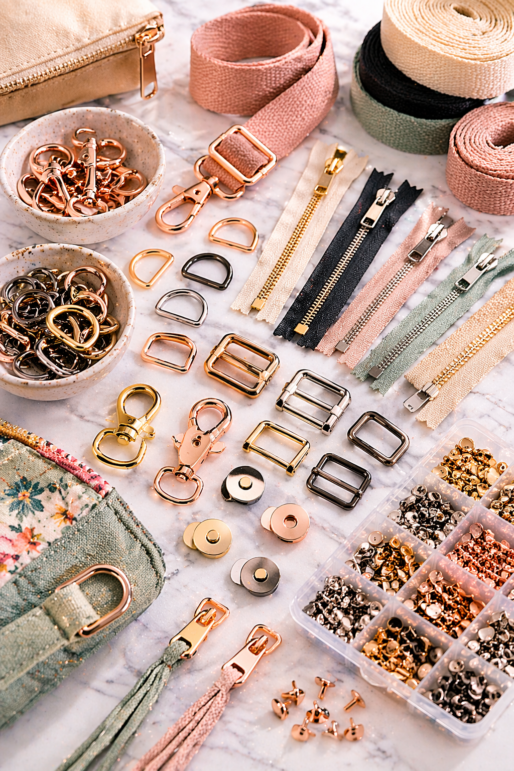 Taschenzubehör Karabiner D Ringe Gurtband Schnallen Taschen nähen Zubehör Detailaufnahme