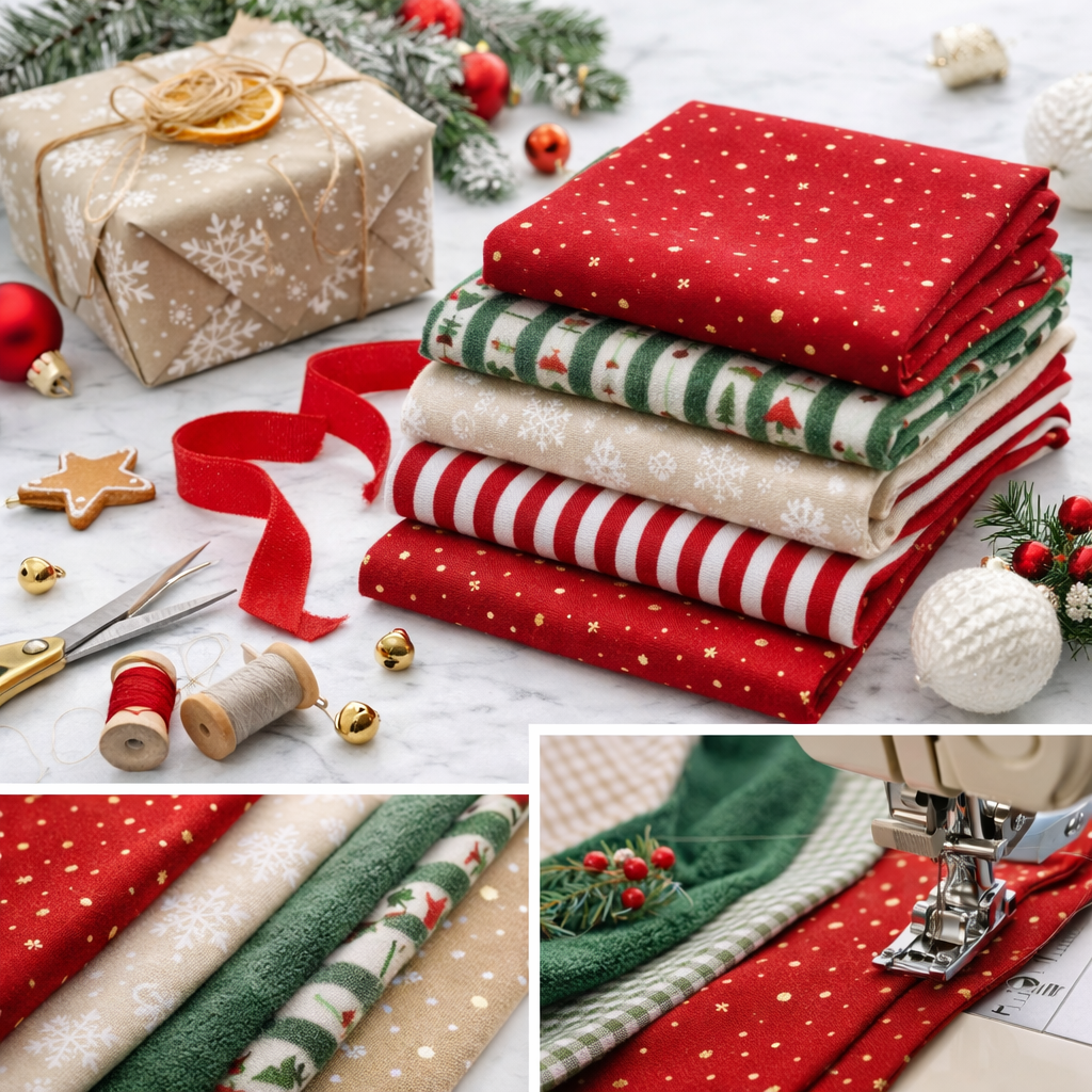 Weihnachtsstoffe nähen Anwendung Stoffe Weihnachten Nähzubehör Geschenkidee Stoffpaket Detailaufnahme