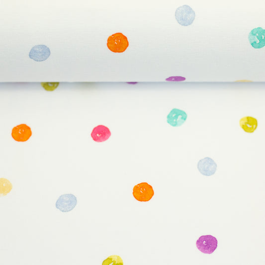 Baumwolljersey bunte Punkte Flowerpop by Hip Som Hap von Swafing weiß