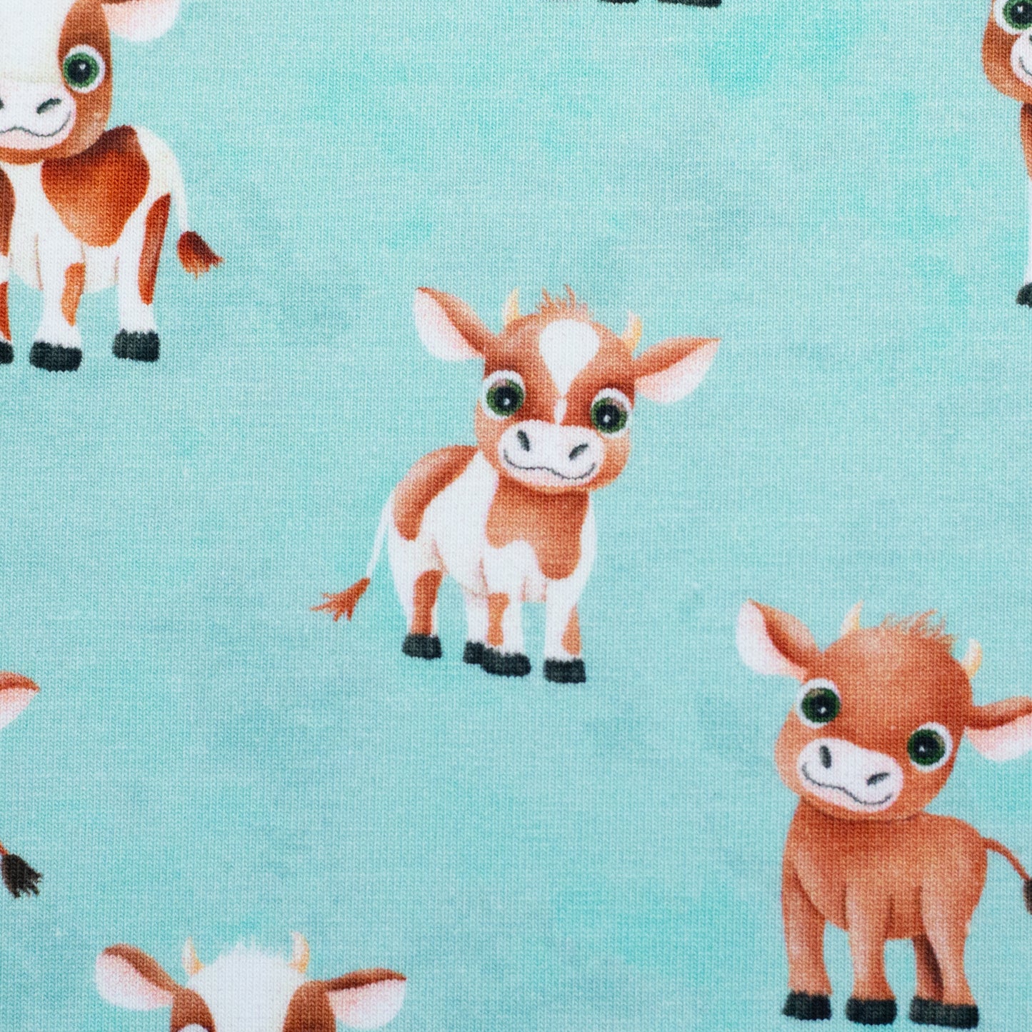 Baumwolljersey Alpenliebe by Mrs Mint Design Swafing Kuh türkis