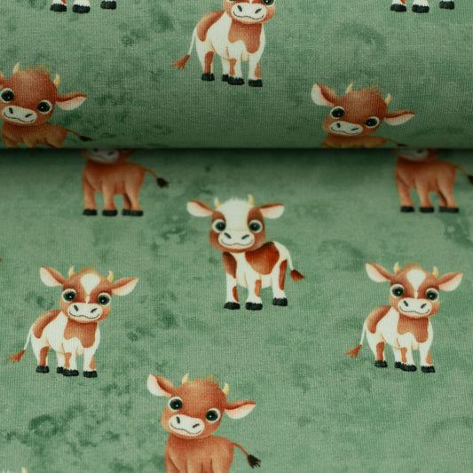Baumwolljersey Alpenliebe by Mrs Mint Design Swafing Kuh grün