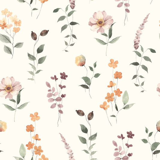 Musselin Digital Blumen Gräser wollweiß
