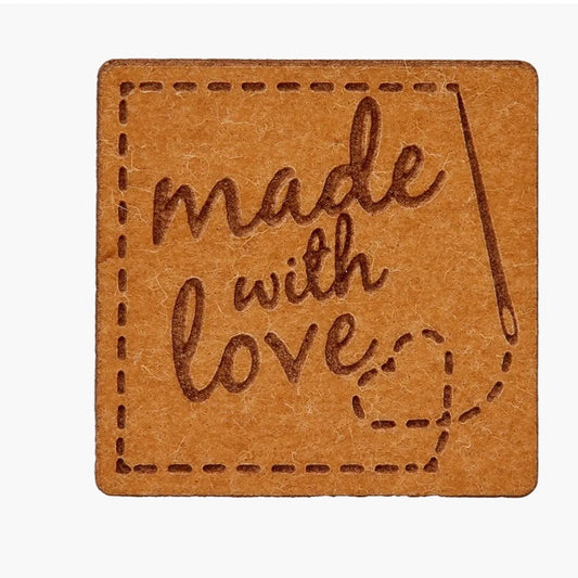 Zierteil Made with Love hellbraun 20x20 mm