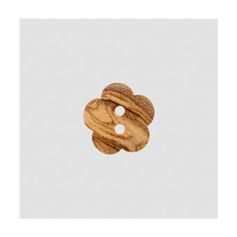 Holz Knopf 2 Loch  Ø 15 mm Blume braun