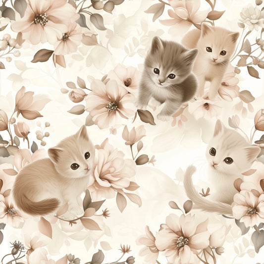 Baumwolljersey Digital weiß Katzen Blumen Blätter Ranke