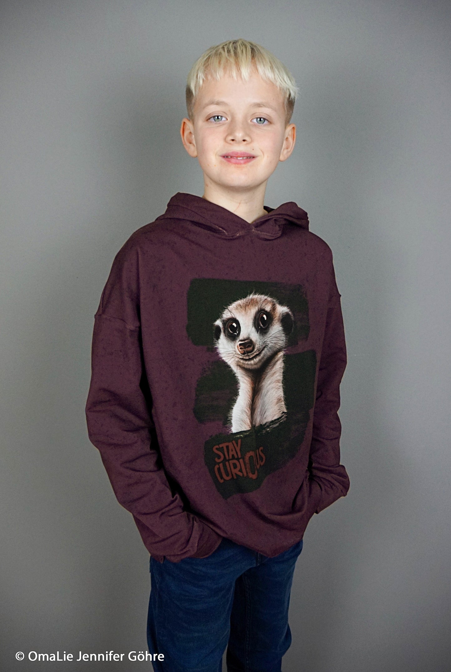 French Terry Panel Erdmännchen Stay Curious by Thorsten Berger bordeaux Swafing