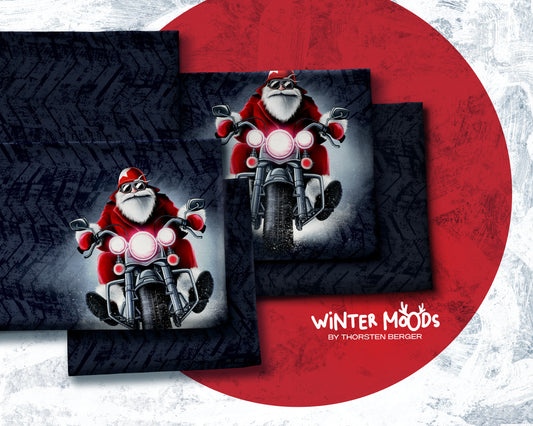 Sweat Panel Weihnachtsmann Motorrad Winter Moods by Thorsten Berger navy Swafing