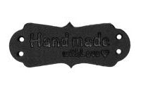 Applikation aus Lederimitat 
Handmade with Love schwarz 5Stck