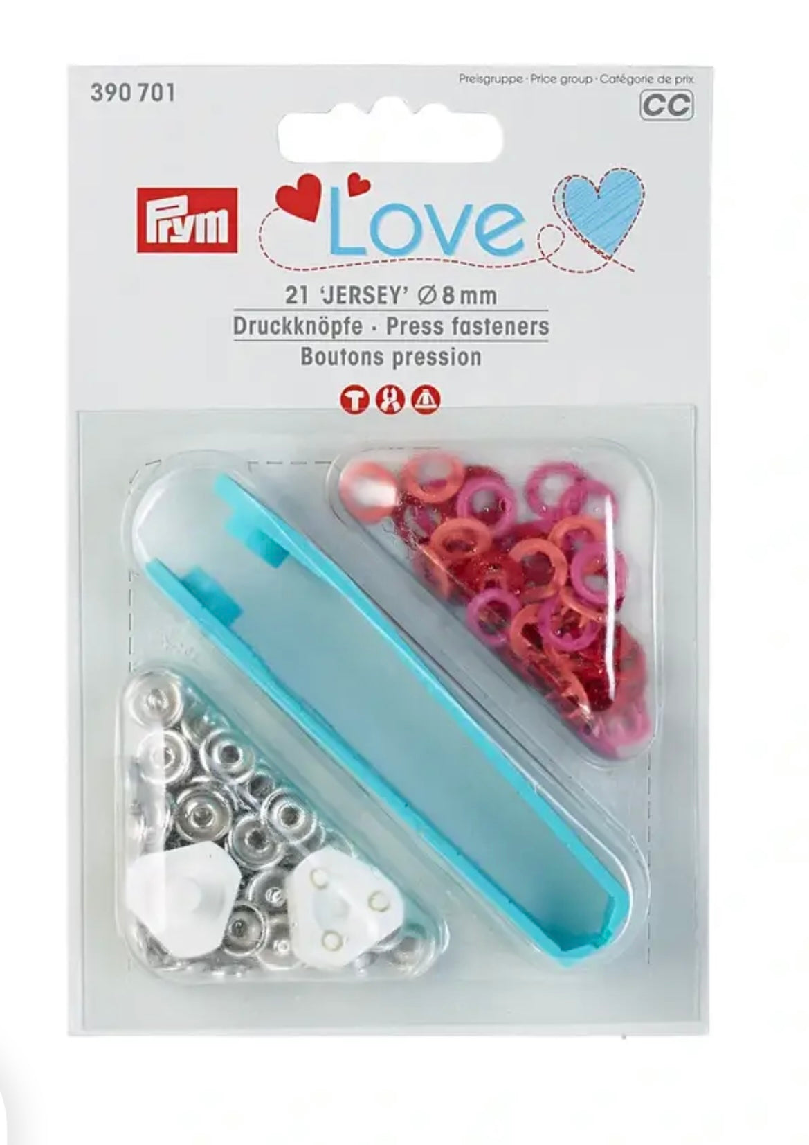 Prym Love Nähfrei Druckknöpfe für Jersey 8mm 
pink/rot/lachs