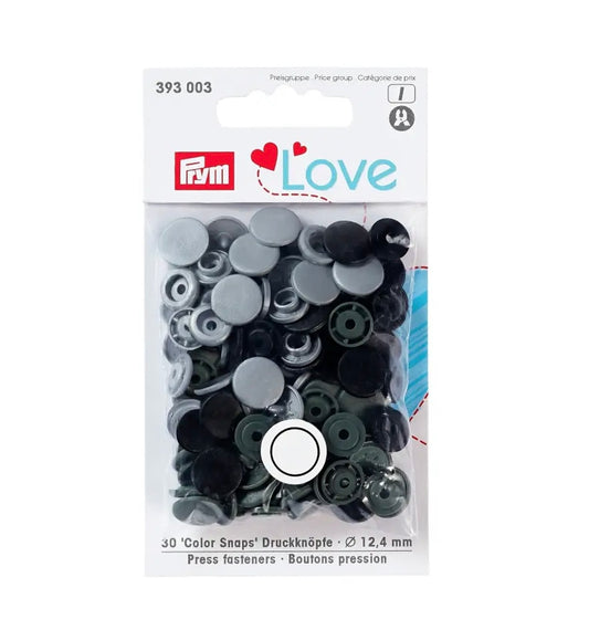 Prym Love Color Snaps  Ø 12,4mm 30 Stück grau sort.