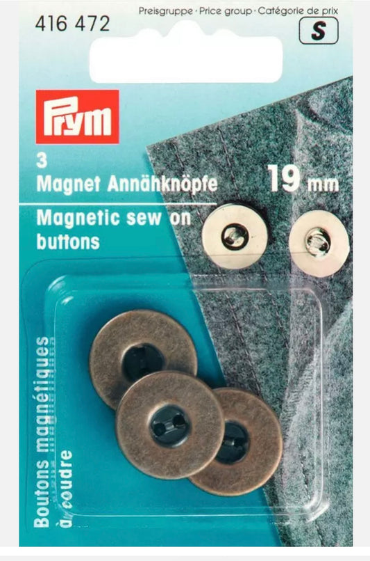 Prym 3 Magnet- Annähdruckknöpfe 19mm altmessing