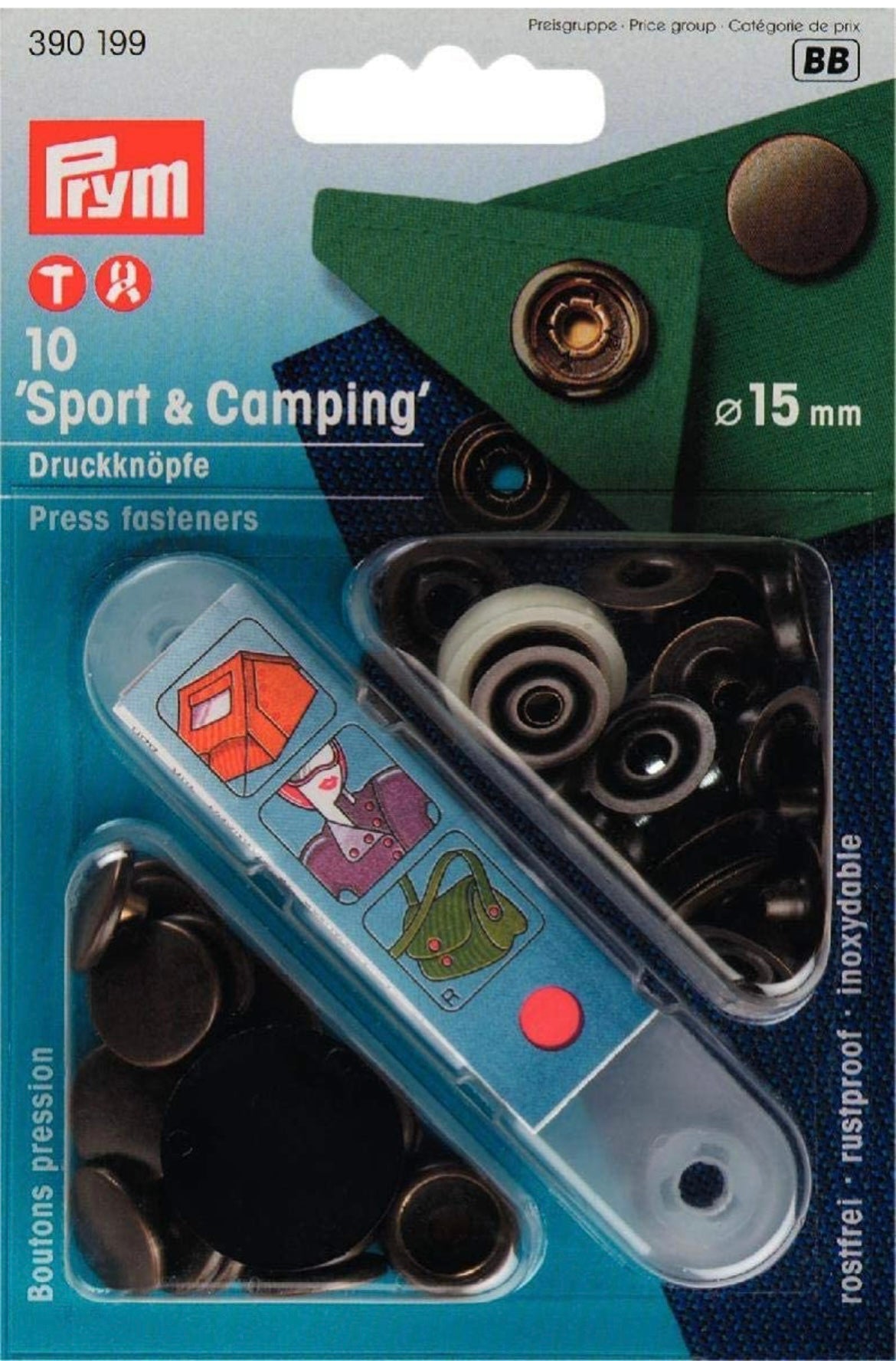 Prym Nähfrei Sport & Camping Druckknöpfe 15mm altmessing