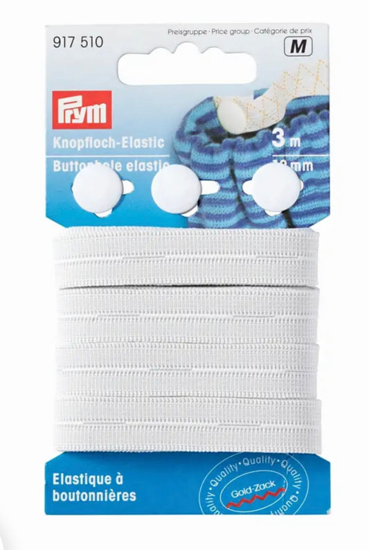 Prym Knopfloch-Elastic mit 3 Knöpfen 3m / 12mm
