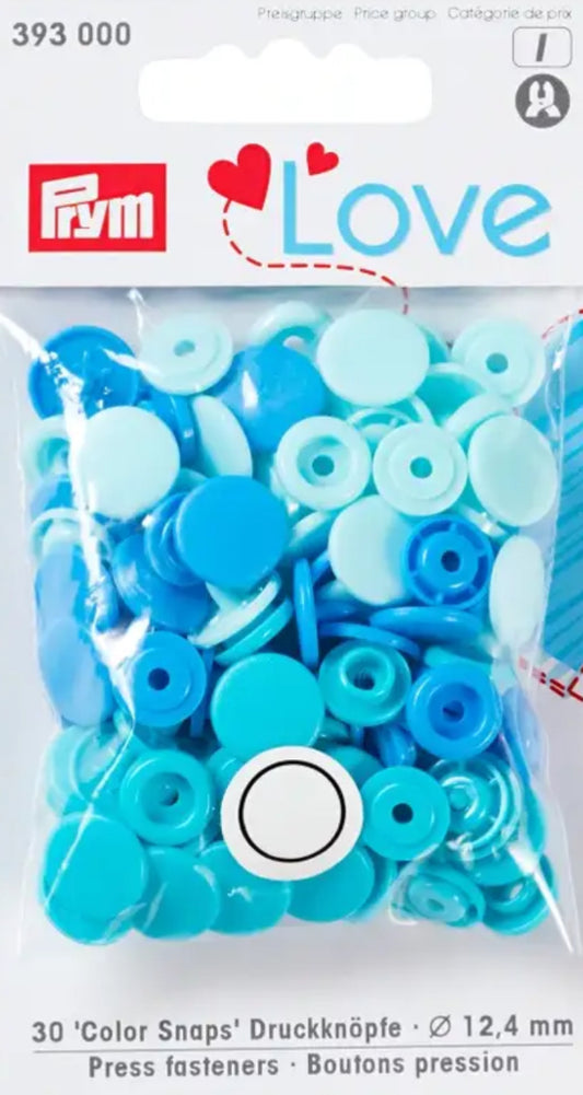Prym Love Color Snaps Ø12,4 mm 30Stück tuerkis / blau sortiert
