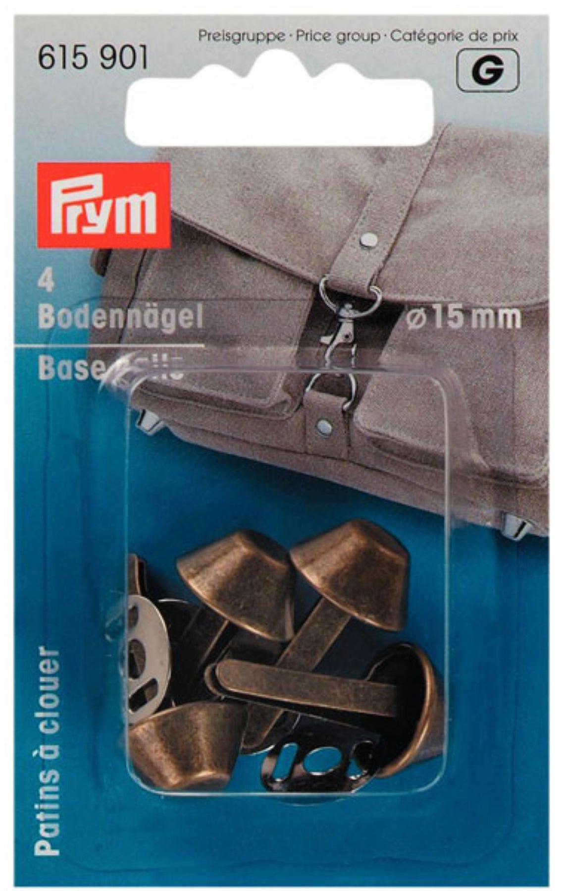Prym 4 Bodennägel für Taschen 
altmessing 15mm