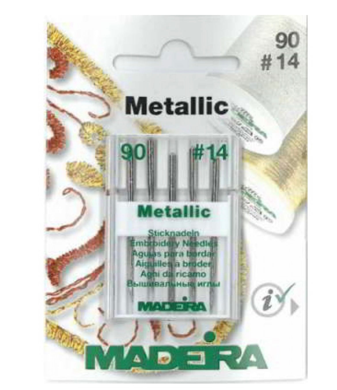 Madeira Metallic Sticknähmaschinennadeln
Nr 90 / 5 Stck